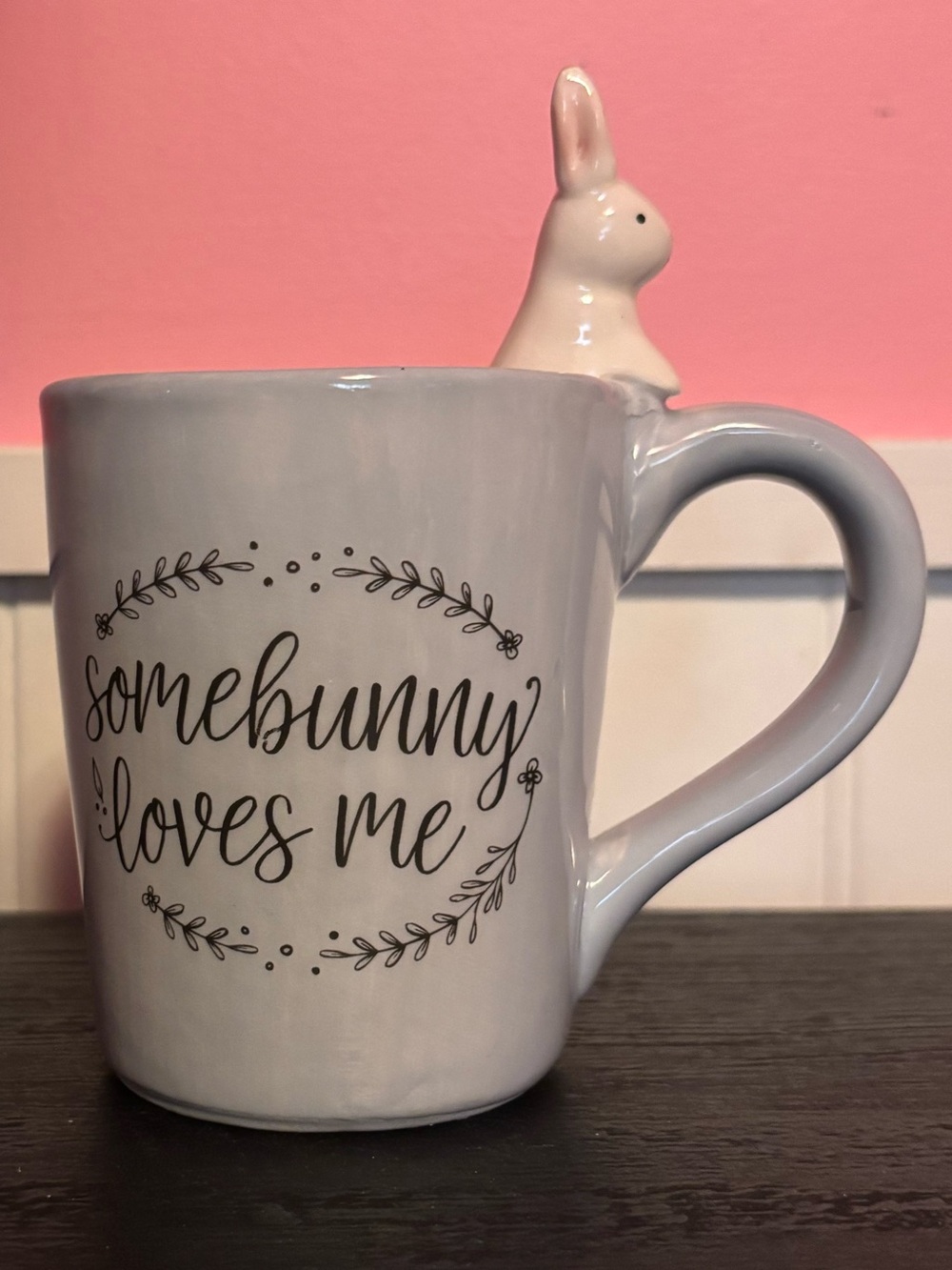Somebunny Loves Me Ceramic Bunny Mug - Blue/White